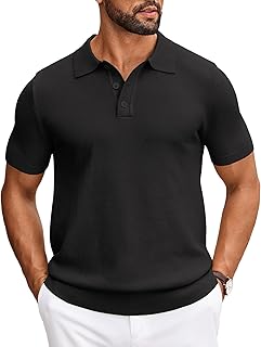Mens Knit Polo Shirts Short Sleeve Classic Fit Shirts Casual Goft Collared Textured T Shirt