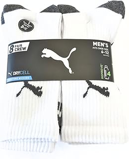 Men's Crew Socks, 8 pair, Fits Shoe Sizes 6-12, White