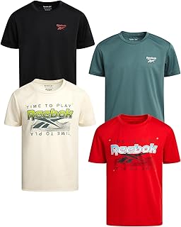 Active Boys Tshirts - 4 Pack Dry Fit Crew Neck Short Sleeve Boys Athletic Shirts Youth Kids Activewear