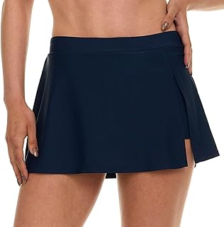 Womens Swim Skirt with Shorts Liner, Swim Skorts for Women Swimwear, Sporty Athletic Bathing Suit Skirt Bottoms