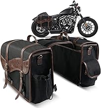 Motorcycle Saddle Bags, Vintage Oil Waxed Canvas Saddlebags Motorcycle Panniers Side Throw Over Saddle Bags Compatible with Harley Honda Suzuki Yamaha Adventure Street Glide Brown