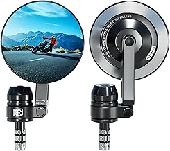 Sponsored Ad - Aluminum Alloy Rainproof Motorcycle Bar End Mirrors, CNC Machined Anti-Glare Blue Lenses Motorcycle Rear View Mirrors, Foldable Multi-Angle Adjustable Fit for 12-18mm Handlebar Inner Di