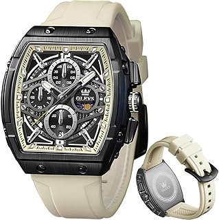 Sponsored Ad - Men Watches Business Dress Chronograph Big Square Quartz Analog Male Watch Silicone Strap Waterproof Date Gift Mens Wrsit Watch Silver