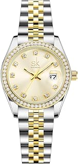 Women's Crystal Accented with Solid Alloy Steel Band Watch Elegant Dress Quartz Calendar Watches for Women