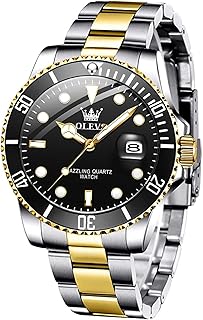 Mens Watches, Silver Dress Gold Classic Luxury Big Large Face Waterproof Watches for Men, Analog Two Tone Stainless Steel Men Wrist Watch with Date Relojes De Hombre (Green/Blue/Black Dial