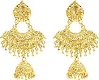 Sponsored Ad - Bodha Traditional Indian Handcrafted Gold Plated Designer Traditional Ethnic Chandbali Jhumka Earrings for Women (SJ_1949)