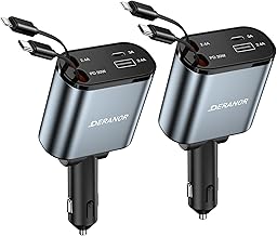 Sponsored Ad - [2 Pack] Retractable Car Charger 4 in 1 Fast Car Phone Charger 69W, USB C Car Truck Accessories Adapter with 2X Retractable Charger Cords and 2X USB Ports for i Phone 16/15/14/13, for S