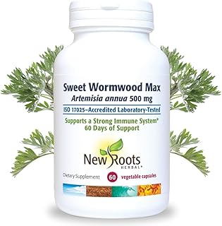 NEW ROOTS HERBAL Sweet Wormwood Extract Supplement (500 mg) Capsules with Vitamin C | Gut Cleanse and Detox Supplement with Worm Wood, Digestive & Immune Support (60 Veg Capsules)
